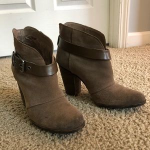 BCBG brown suede leather boots buckle detail size 10